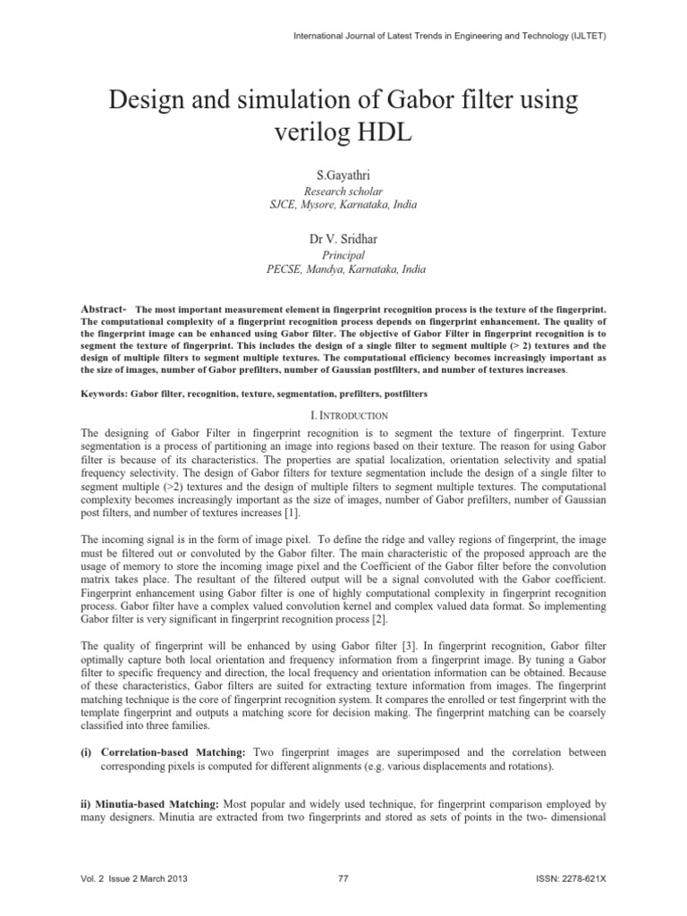 Gabor Filter Design for Fingerprint Recognition | PDF