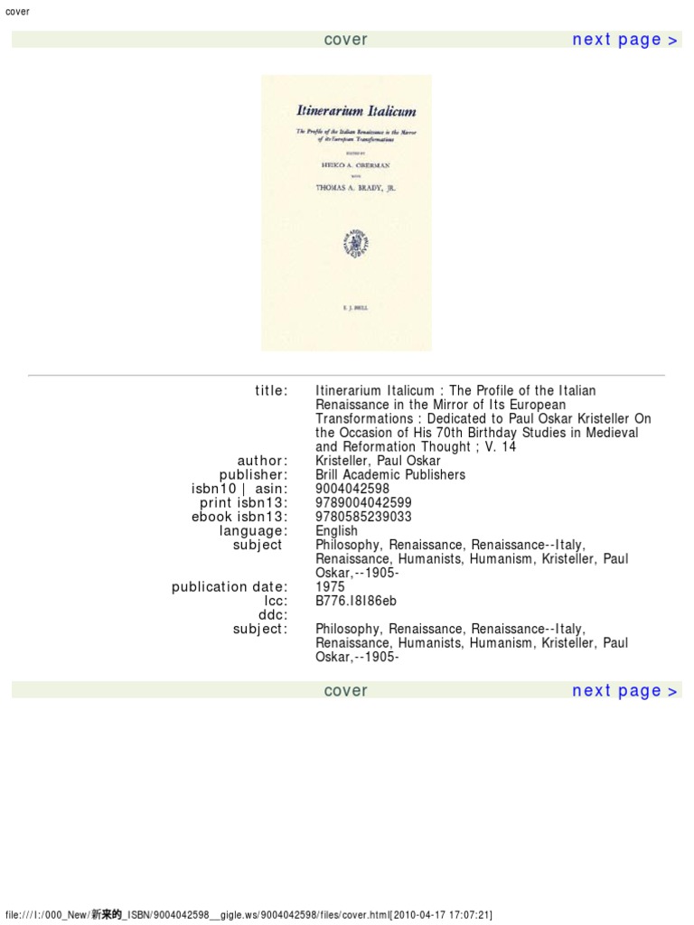 Paul Oskar Kristeller, Thomas A. Brady, Heiko Augustinus Oberman