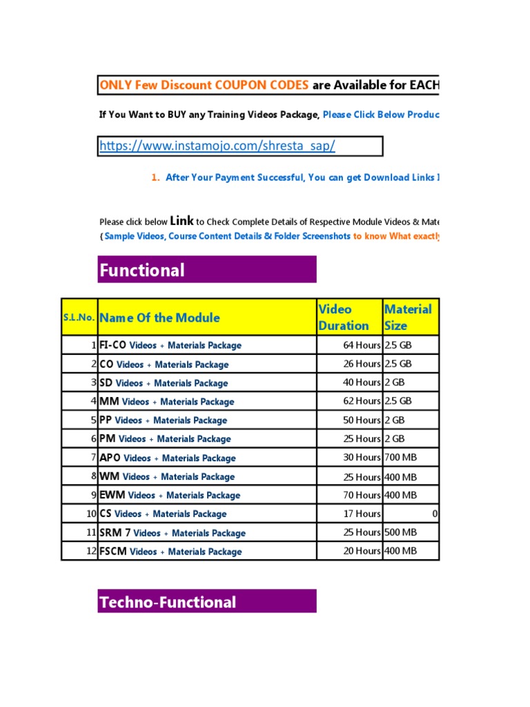 SAP Training Videos & Materials Sale | PDF | Coupon | Payments
