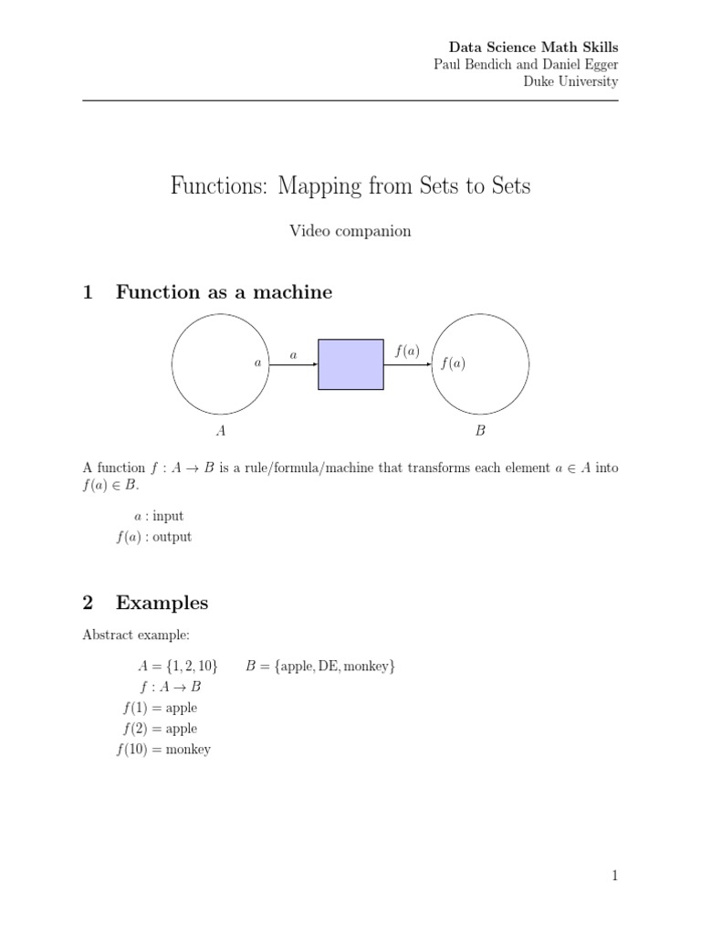 Functions Mapping From Sets To Sets 1 Function As A Machine PDF