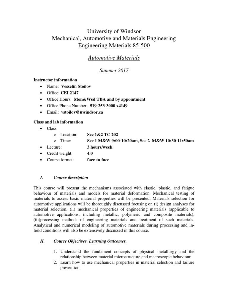 University of Windsor Mechanical, Automotive and Materials Engineering ...