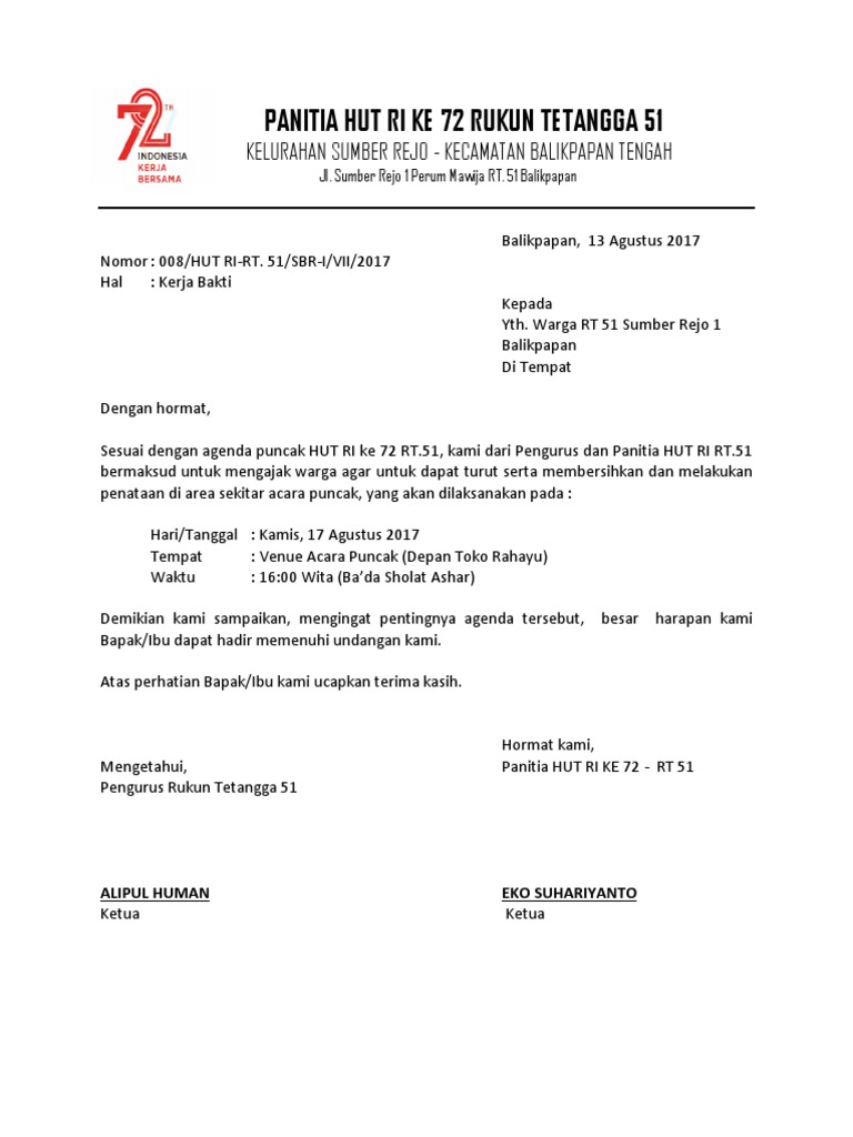 77+ Contoh Surat Undangan Hadir Agustusan Terbaik