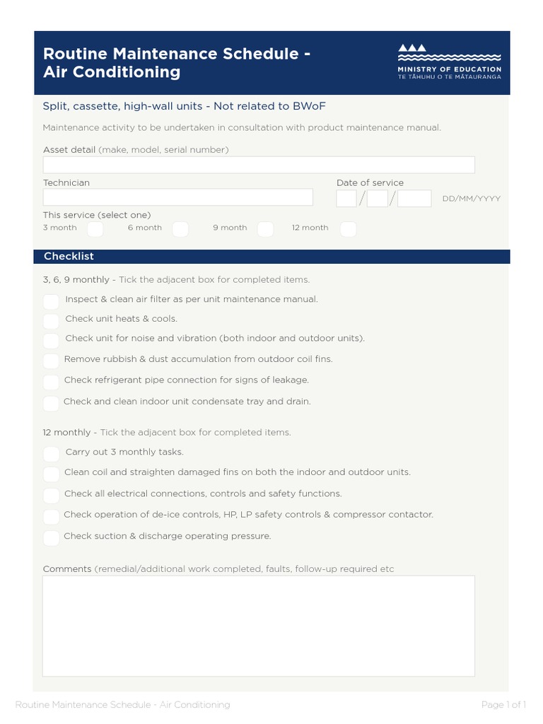 Air Conditioning Maintenance Schedule | PDF | Technology & Engineering