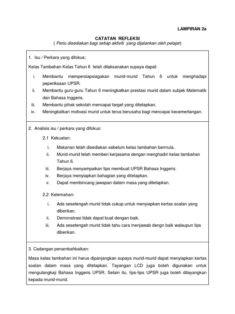 Refleksi Kelas Tambahan Pdf