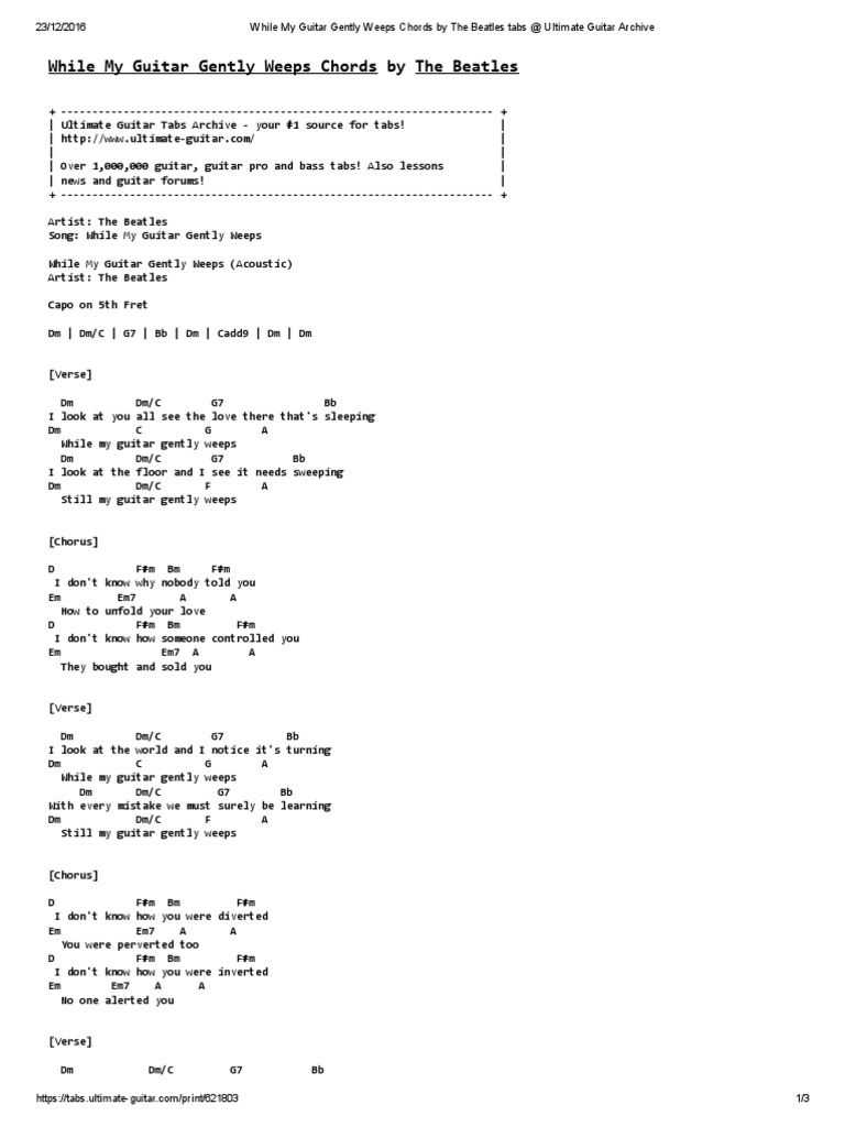 While My Guitar Gently Weeps Chords by the Beatles Tabs Ultimate
