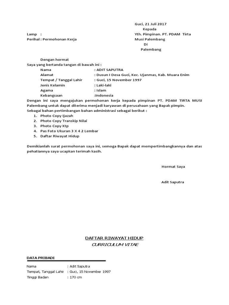 Contoh Surat Lamaran Kerja Di Dinas Kesehatan Kabupaten