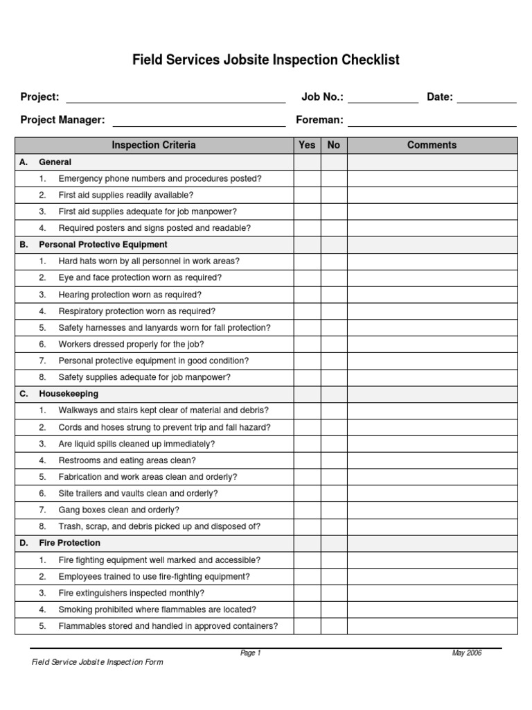 Field Service Jobsite Inspection Checklist | PDF | Scaffolding | Crane ...