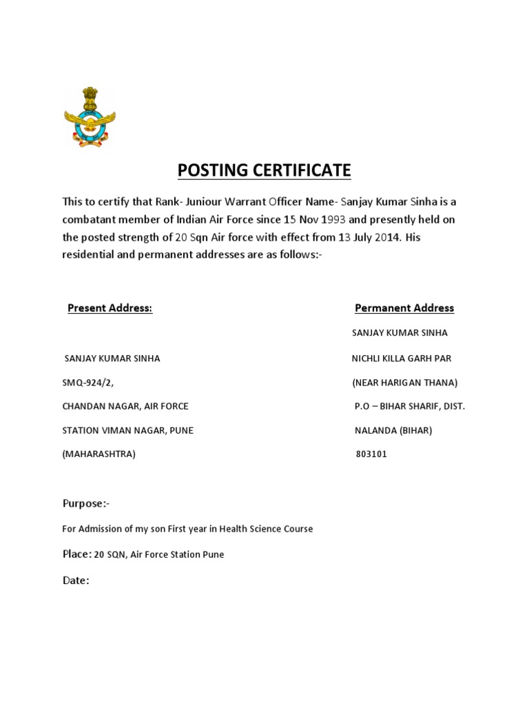 Posting Certificate PDF