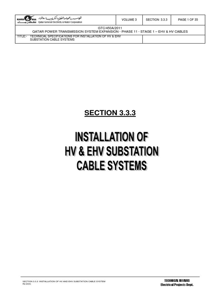 HV & EHV Substation Cable Installation | PDF | Cable | Electrical ...