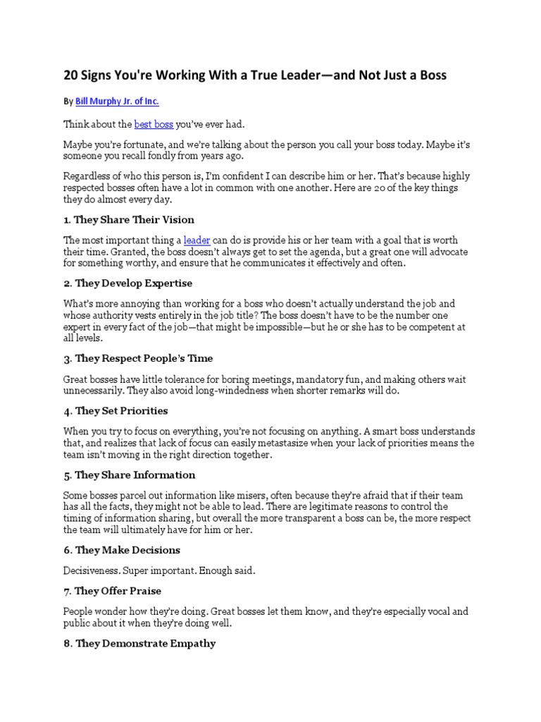 Signs of a True Leader at Work | PDF | Self-Improvement