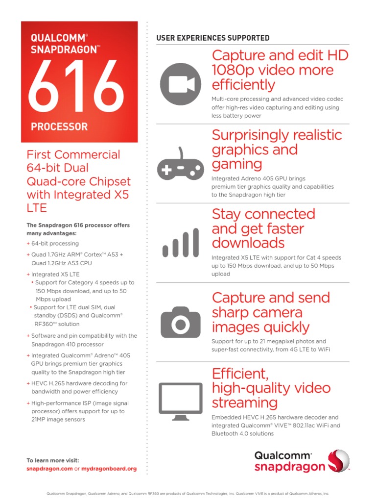 Snapdragon 616 Processor Product Brief | PDF | Lte (Telecommunication ...
