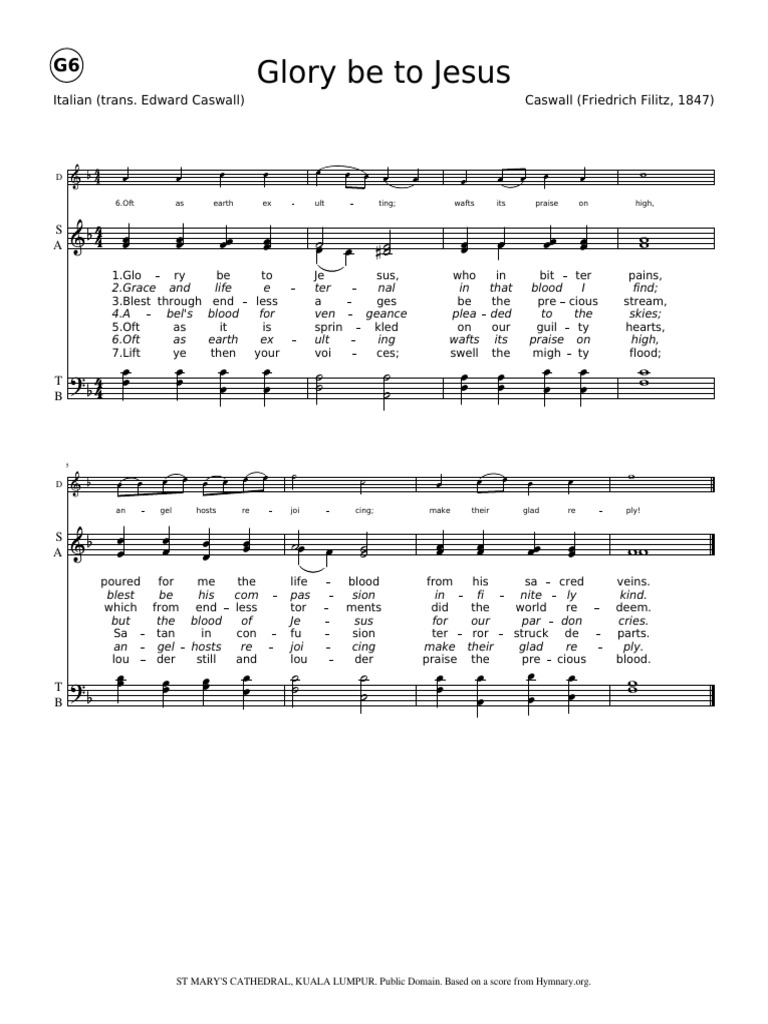 Glory Be to Jesus Hymn Sheet | PDF