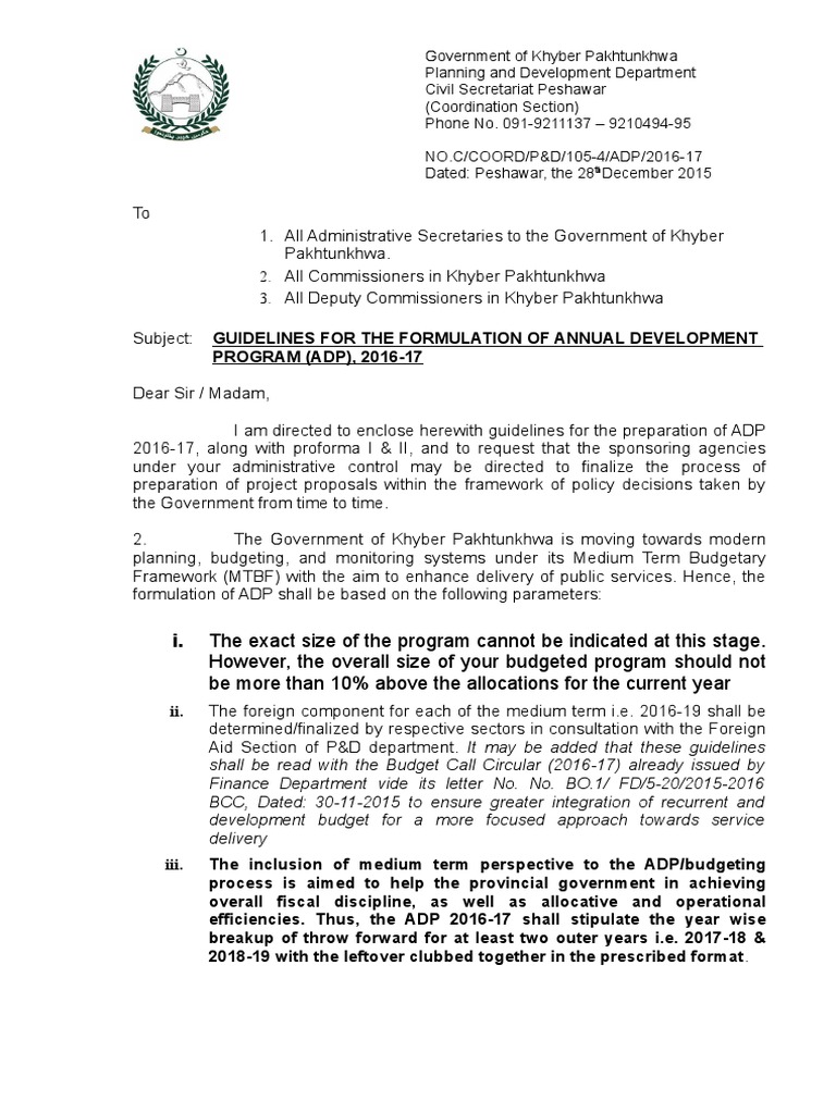 Guidelines For The Formulation of Annual Development Program ADP 2016 ...