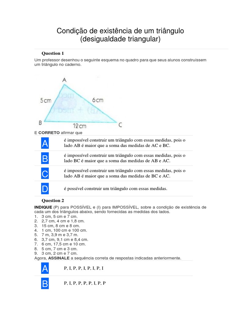 Condição de Existência de Um Triângulo | PDF | Triângulo | Ensino de ...