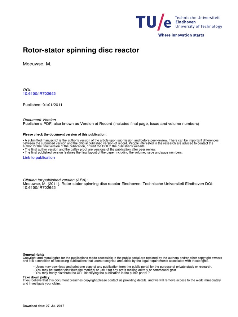 RotorStator Spinning Disc Reactor Download Free PDF Chemical Reactor Turbine