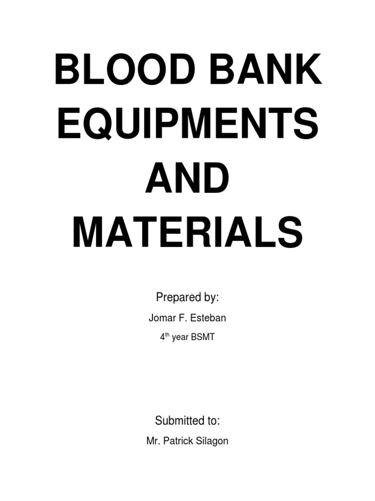 Blood Bank Equipments PDF Blood Plasma Blood Donation