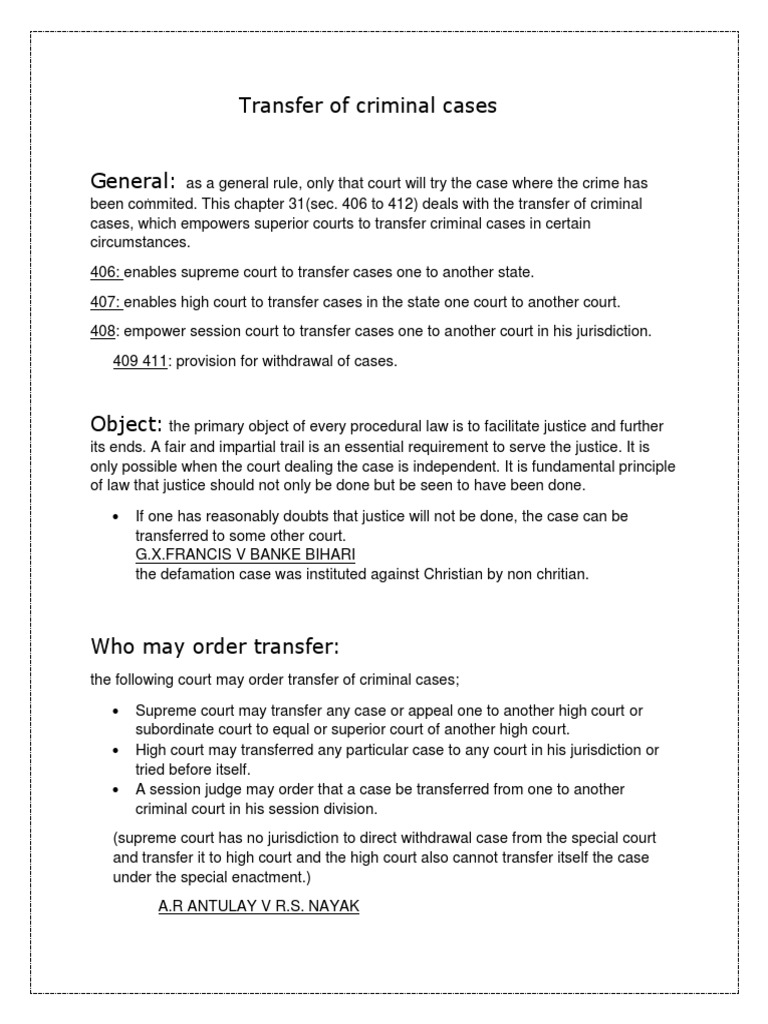 Transfer of Criminal Cases Judge Supreme Courts Free 30day Trial