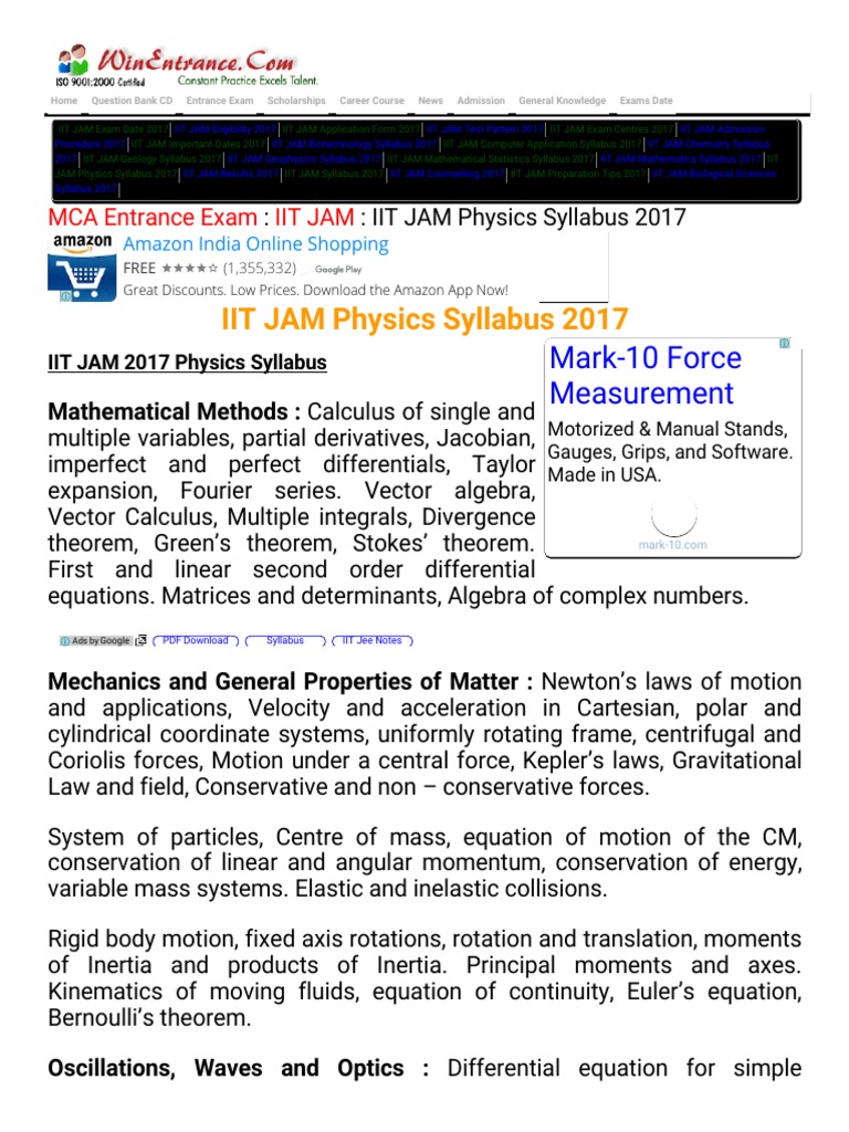 IIT JAM 2017 Physics Syllabus Overview | PDF | Waves | Polarization (Waves)