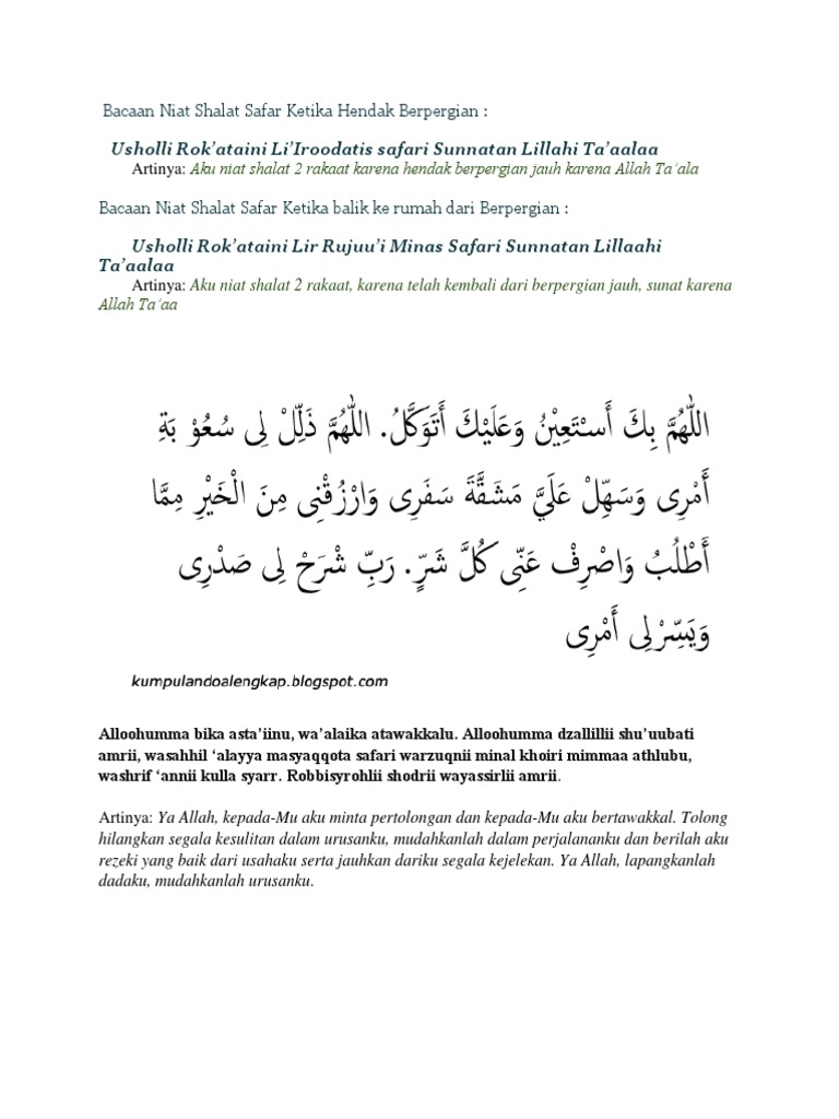 Bacaan Niat Shalat Safar Ketika Hendak Berpergian Docx