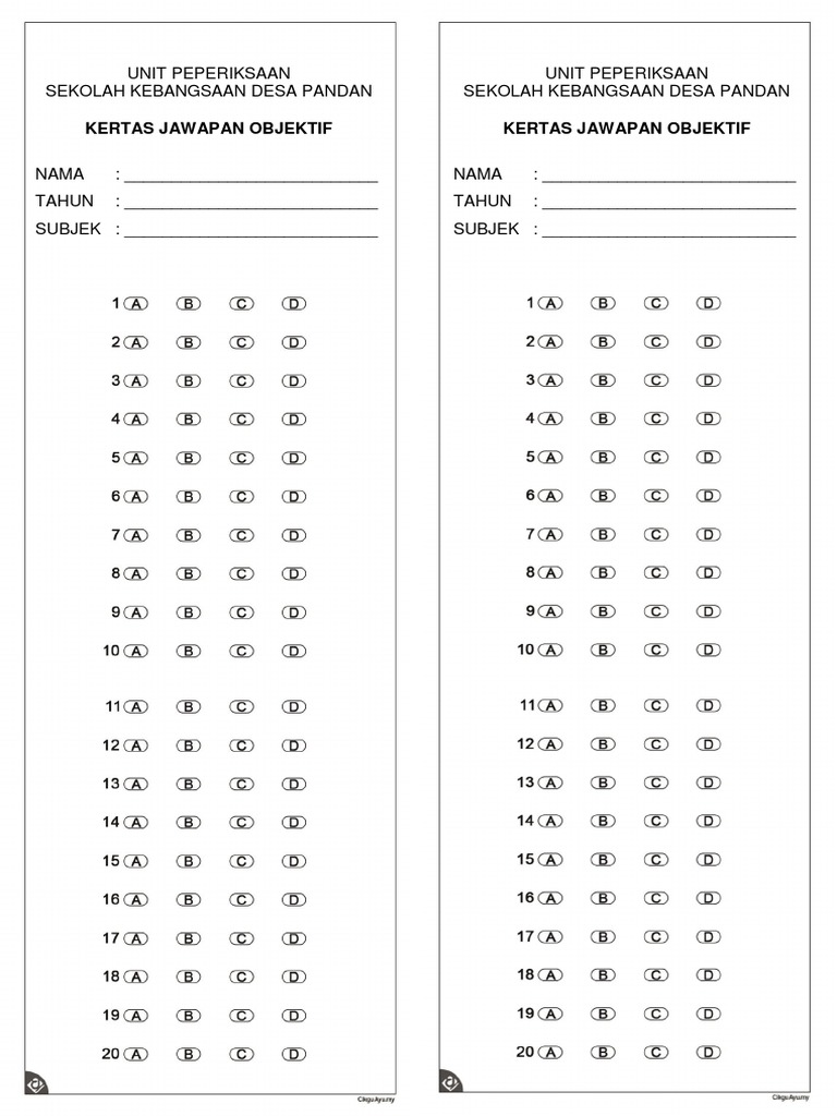 Kertas Jawapan Objektif