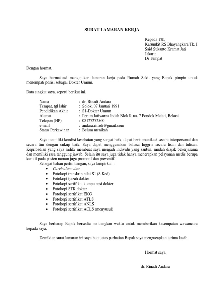 Download 98+ Contoh Surat Surat Lamaran Kerja Di Rumah Sakit Gratis Terbaru