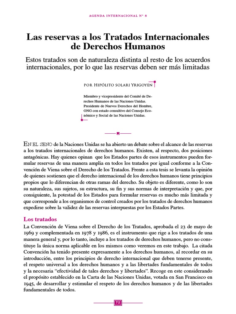 Las Reservas A Los Tratados Internacionales de Derechos Humanos | PDF ...
