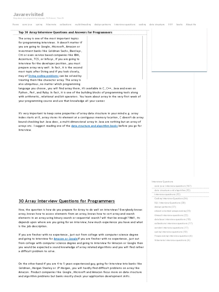 Top 30 Array Interview Questions and Answers For Programmers | PDF ...