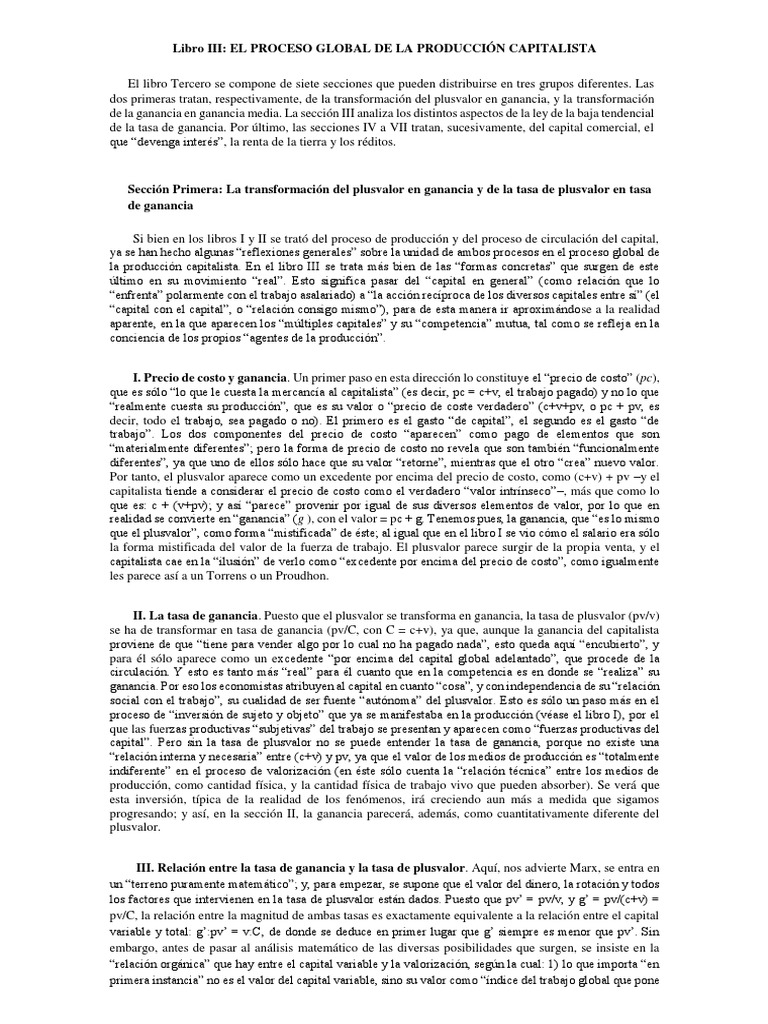El Capital Tomo 3 Resumen PDF Capital (economía) Beneficio (economía)