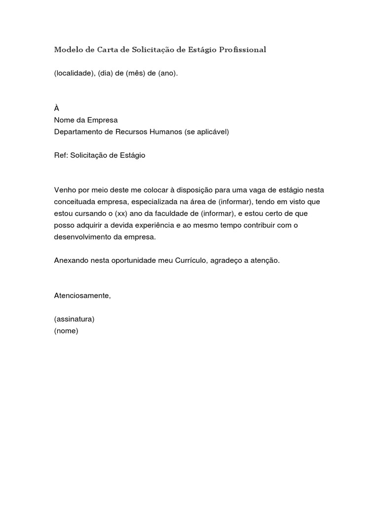Modelo de Carta de Solicitacao de