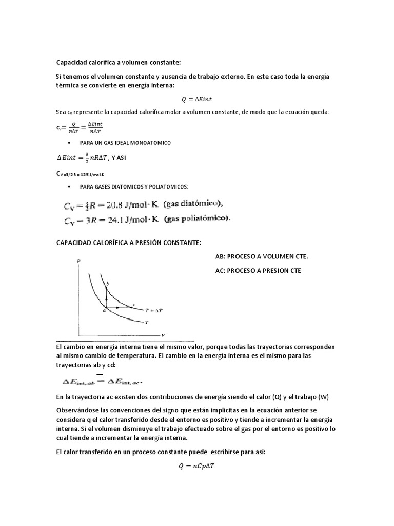 Capacidad Calorífica a Volumen Constante