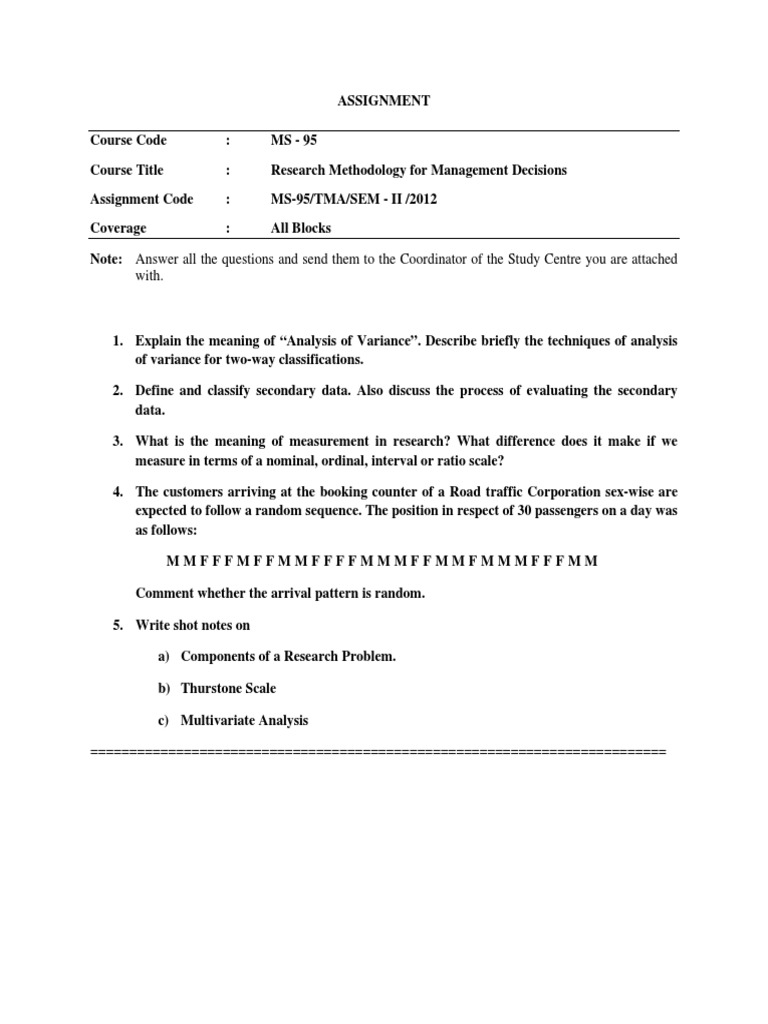 IGNOU MBA MS-95 Solved Assignment Dec 2012 | PDF | Level Of Measurement ...