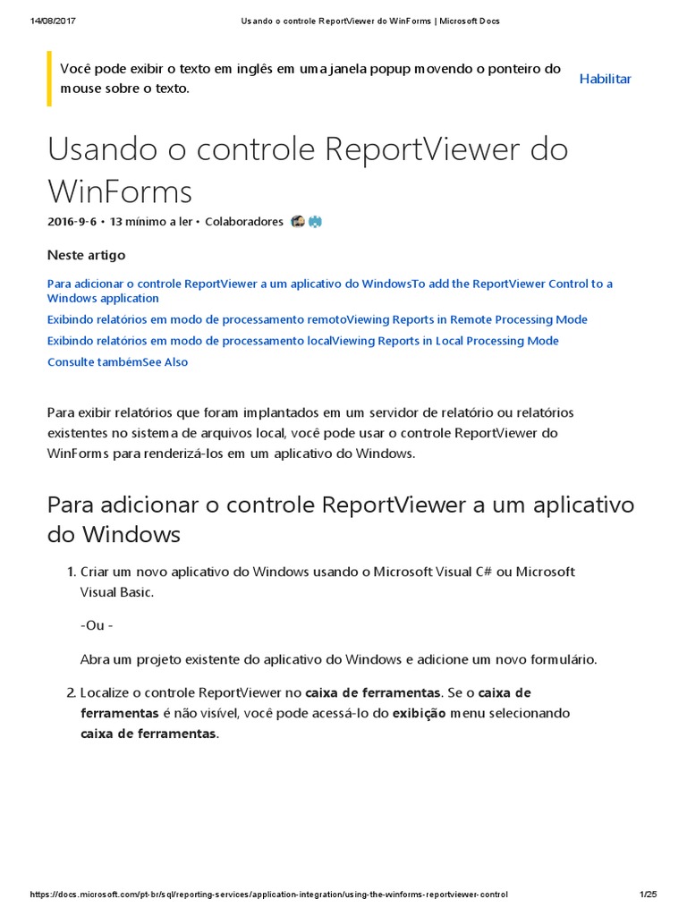 Usando o Controle ReportViewer Do WinForms - Microsoft Docs | PDF ...