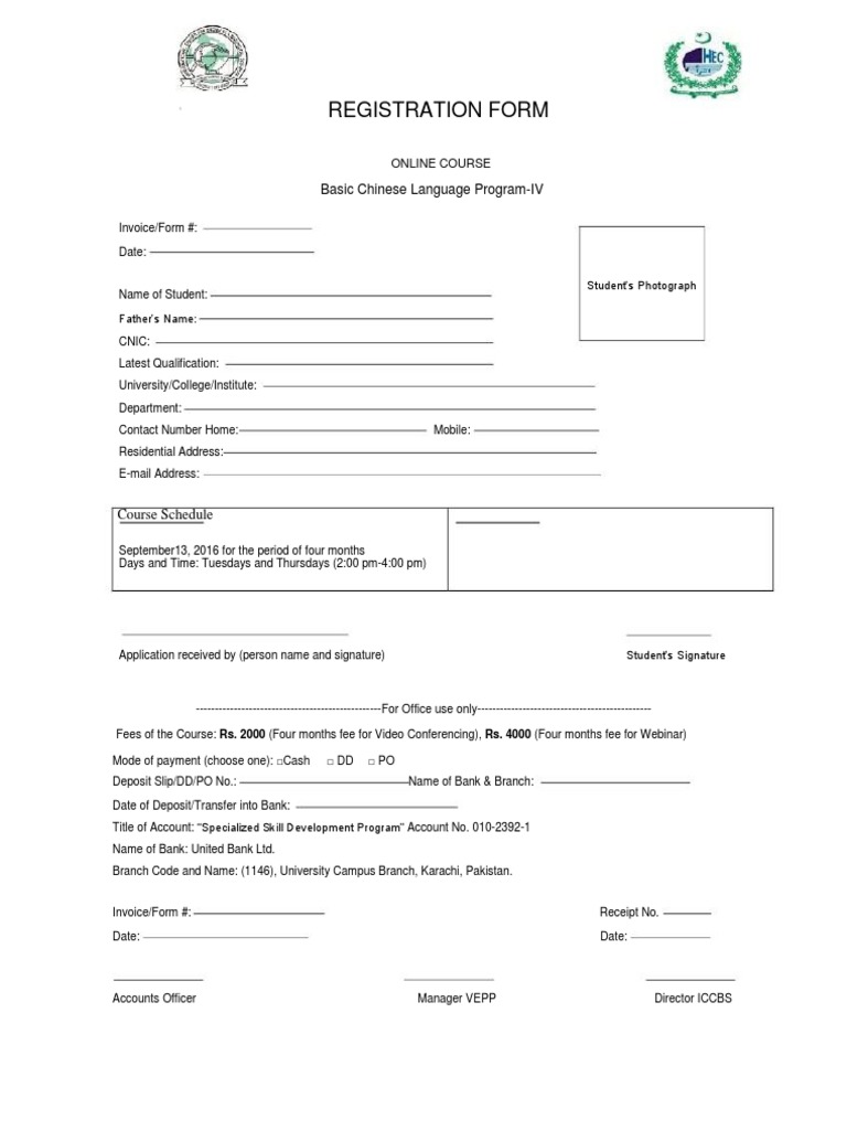 Basic Chinese Language Course Registration | PDF