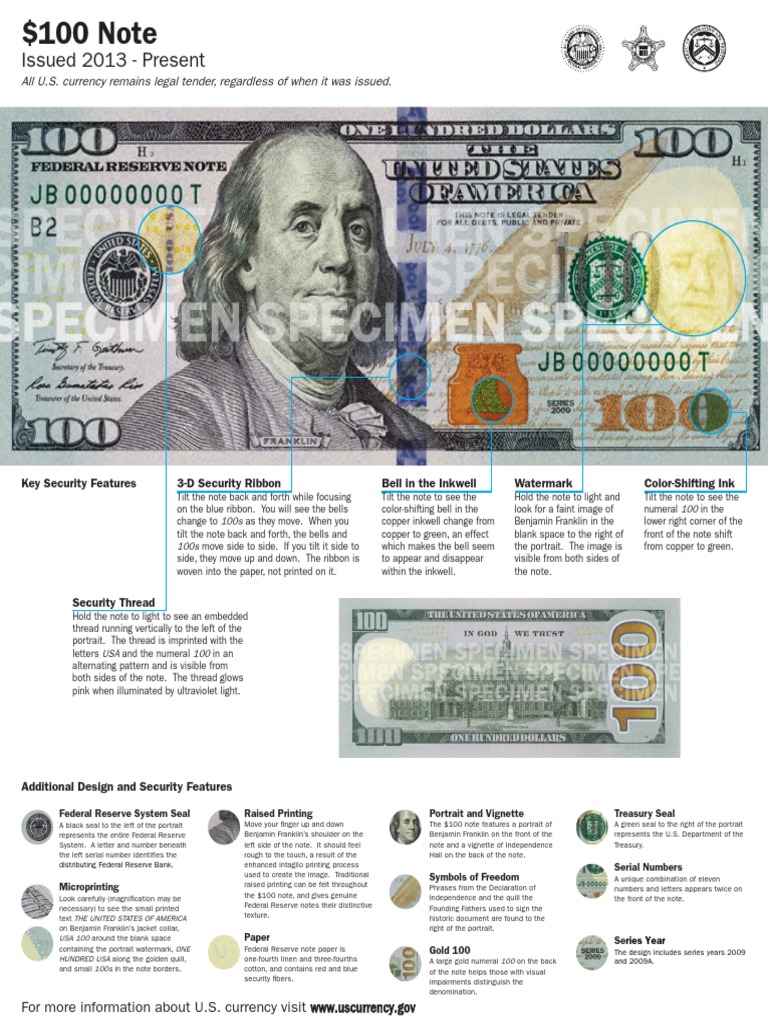 Key Features of the $100 Bill | PDF | Federal Reserve Note | United ...