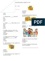 Avaliação Extra Inglês 6º