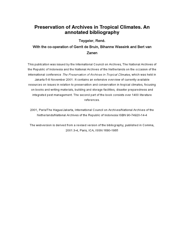 Preservation In Tropical Climates Preservation Library And