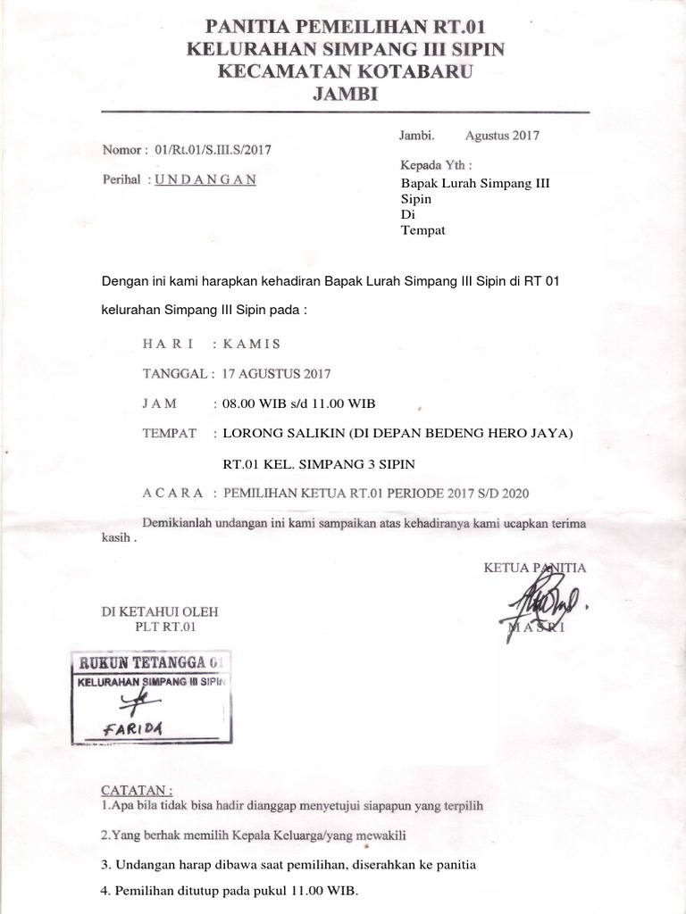 Surat Undangan Pemilihan RT