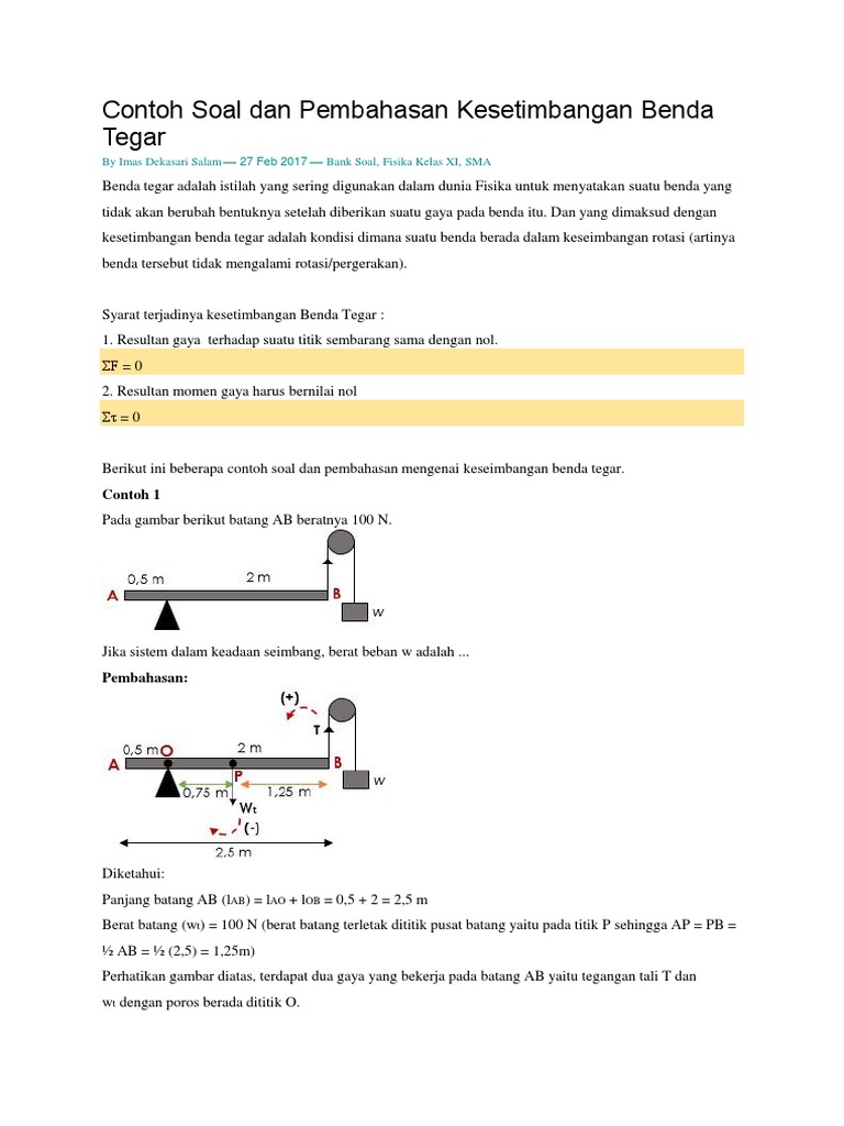Contoh Soal Dan Pembahasan Kesetimbangan Benda Tegar PDF