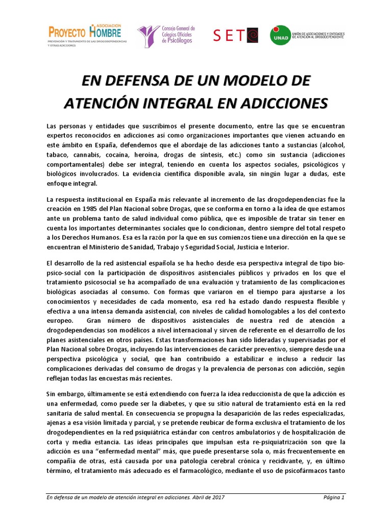 Modelo Integral en Atención a Adicciones | PDF | La dependencia de ...