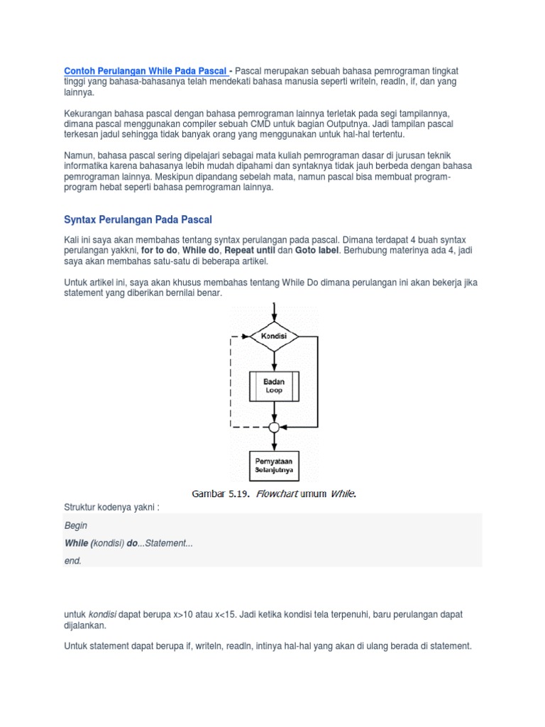 Contoh Perulangan While Pada Pascal