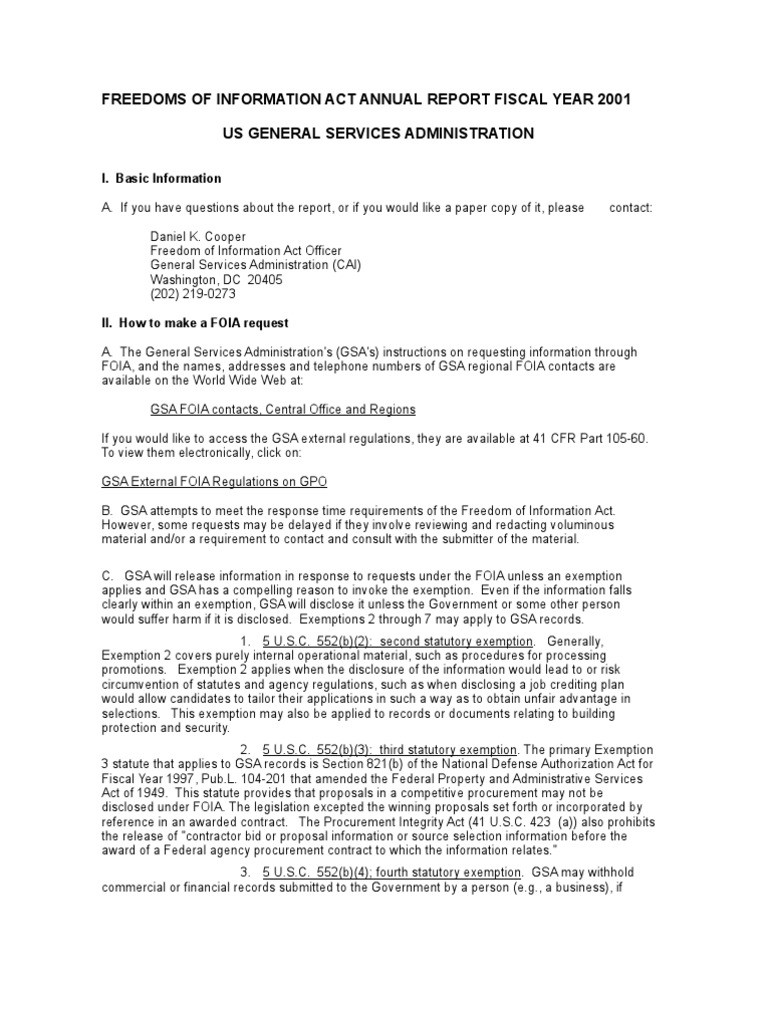 FY2001Report R2GVJ9 0Z5RDZ-i34K-pR | PDF | Freedom Of Information Act ...