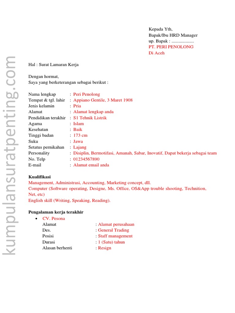 contoh surat lamaran via email beserta lampirannya