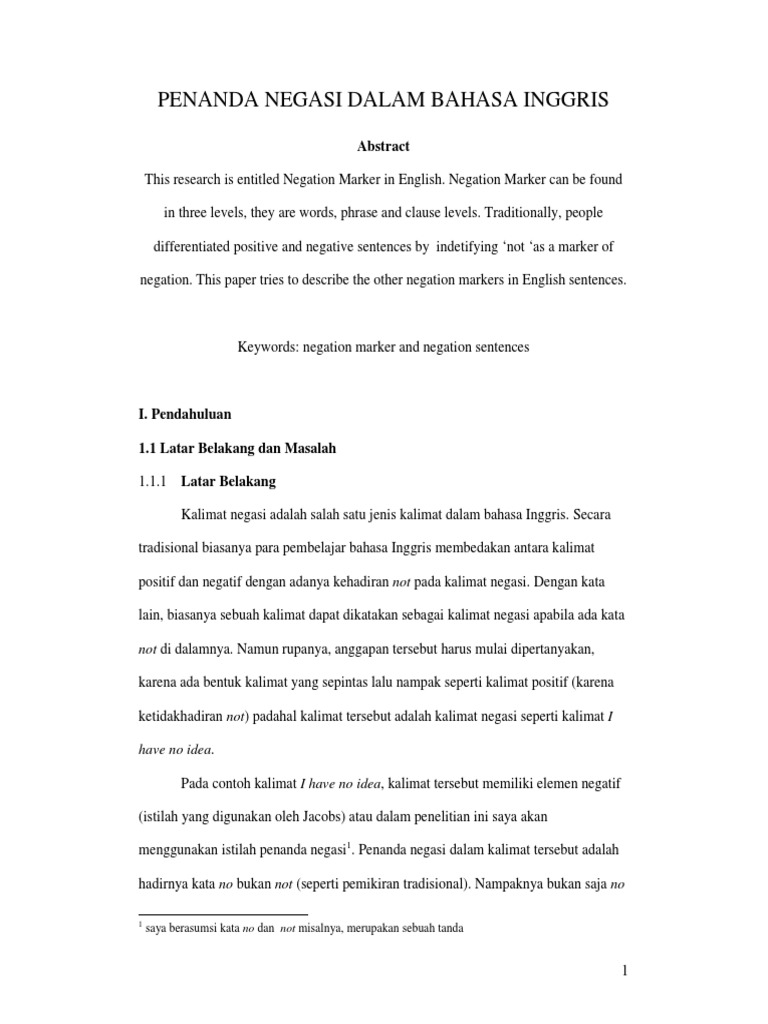 Penanda Negasi Dalam Bahasa Inggris