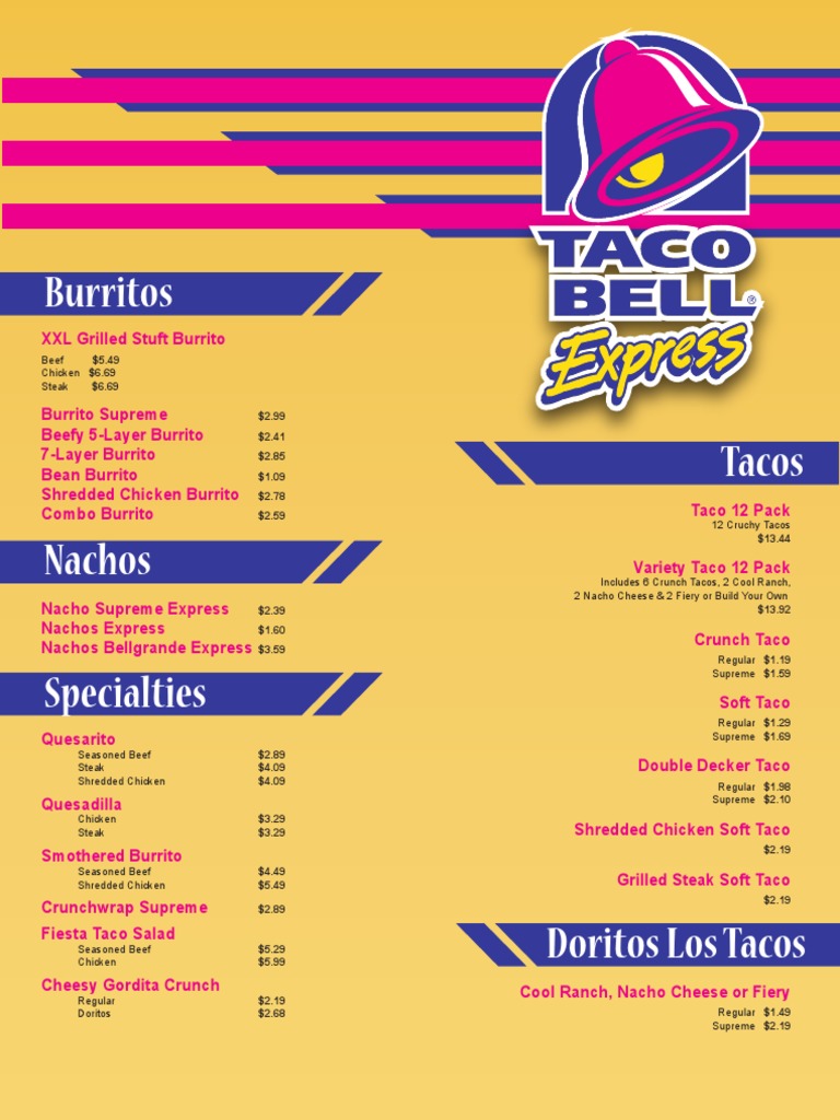 Taco Bell Menu with Prices | PDF | Snack Food | Foods