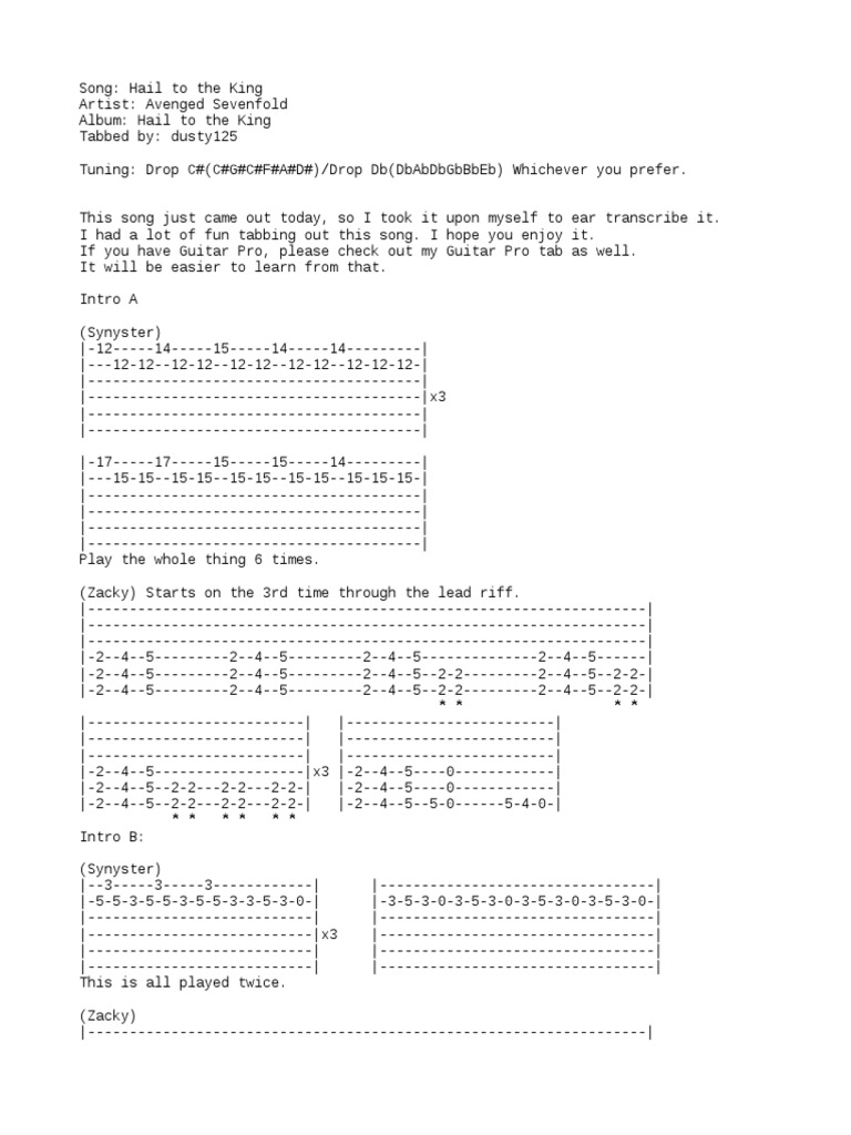 Hail to the King PDF Song Structure Popular Music