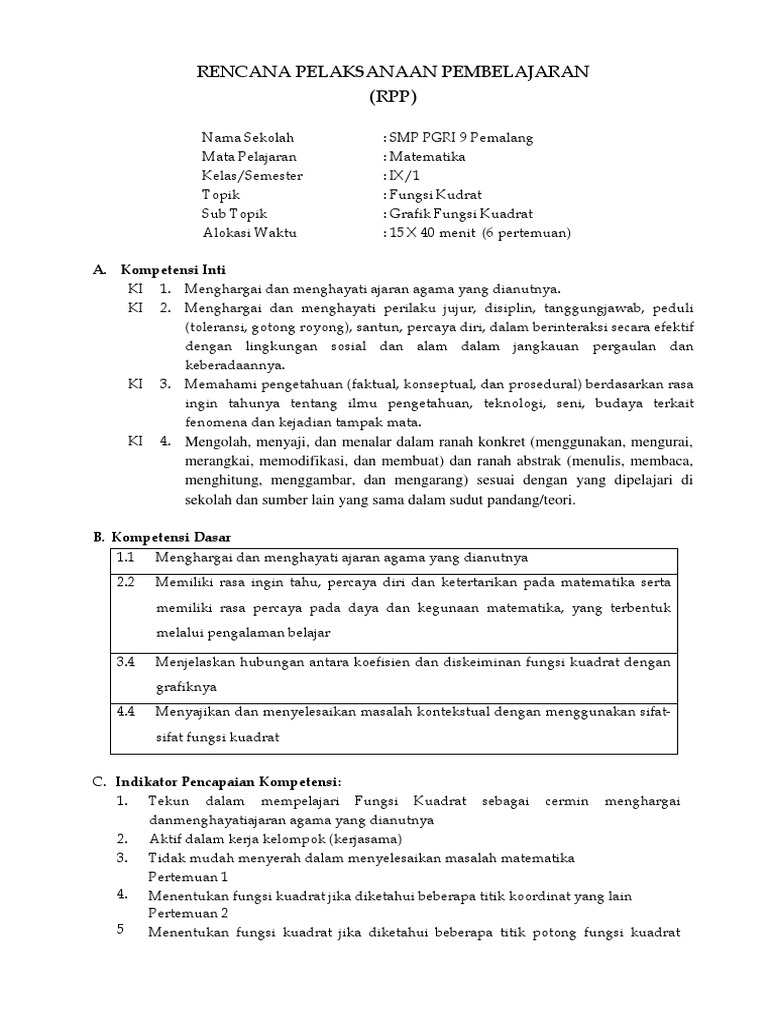 10 Rpp Grafik Fungsi Kuadrat2