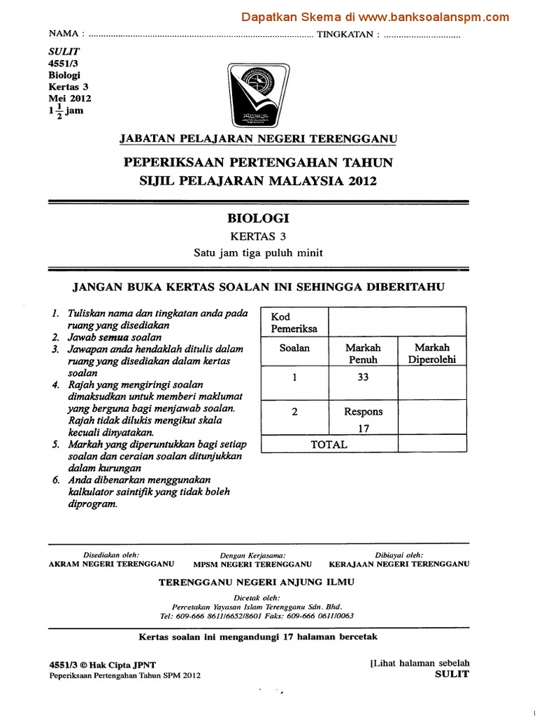 Biology Trial Paper 3 Pdf