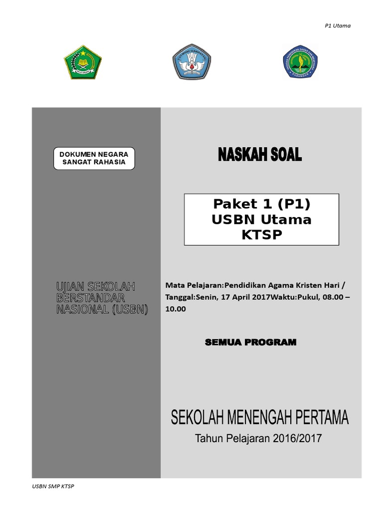 01 Soal Utama Usbn Pak Smp Ktsp P1