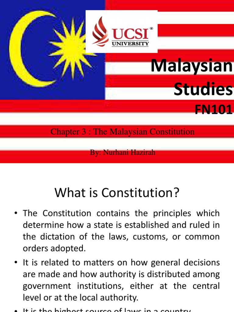 Malaysian StudiesChapter 3 The Malaysian Constitution Malaysia