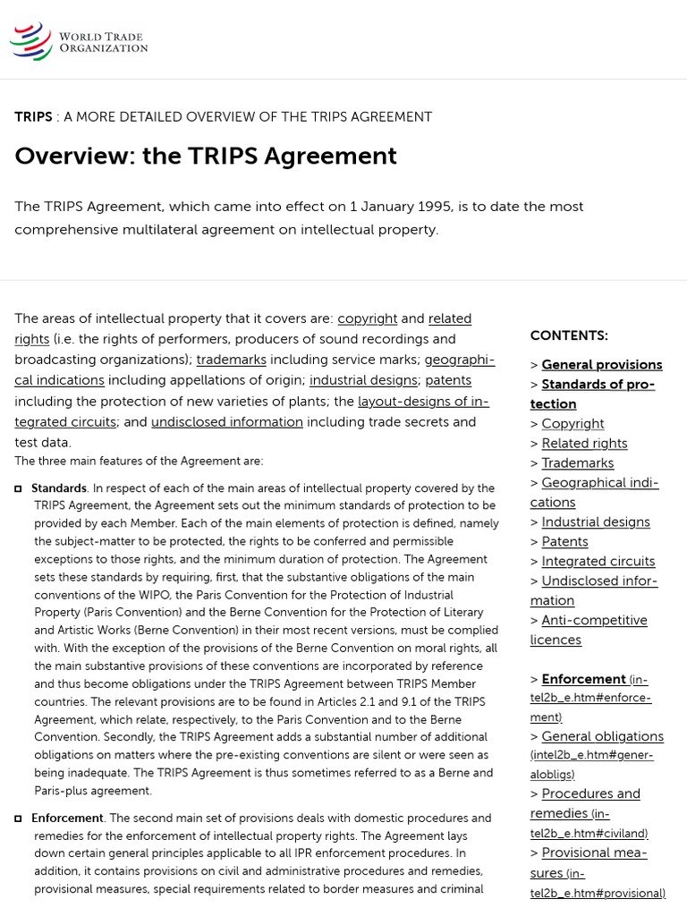 WTO Intellectual Property Overview of TRIPS Agreement PDF
